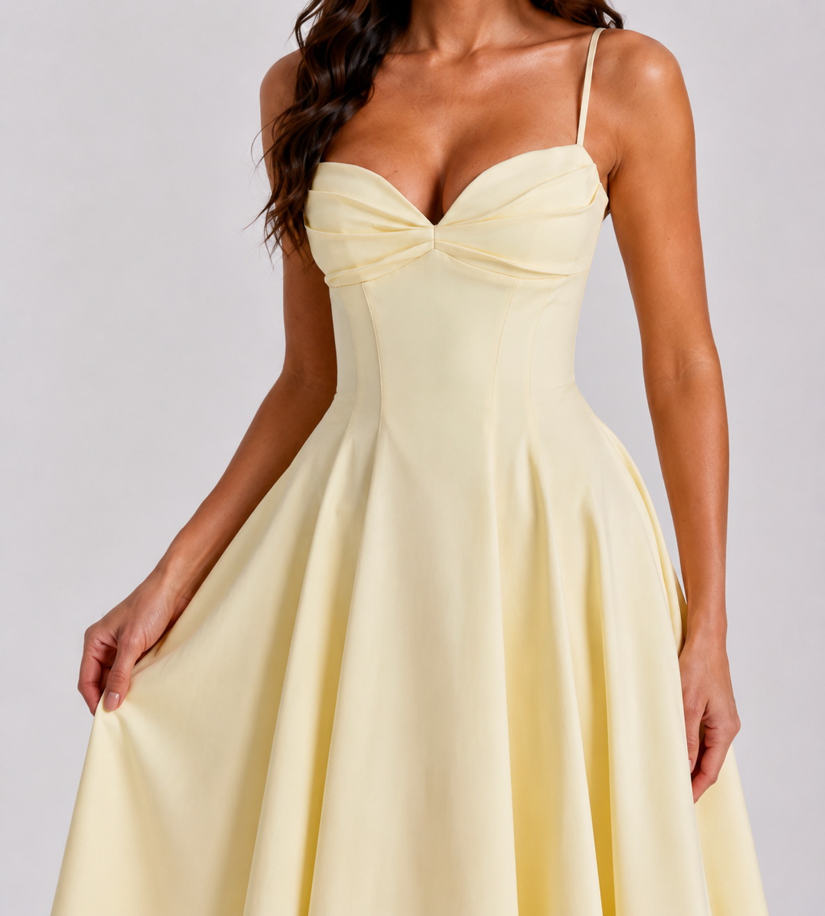 Lemon Pleated Midi Dress