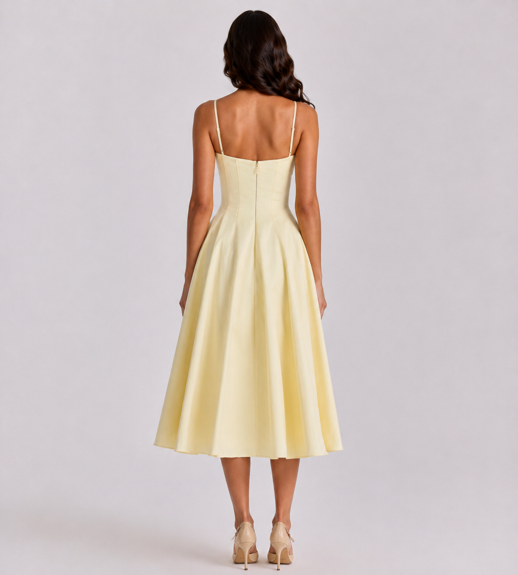 Lemon Pleated Midi Dress