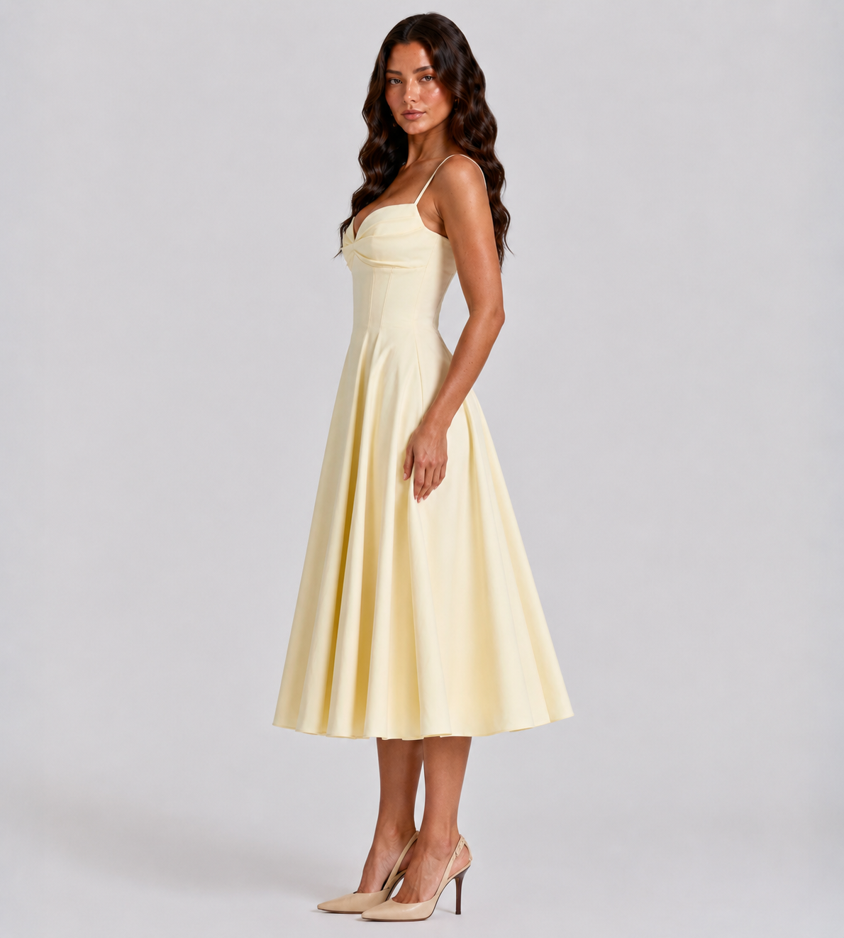Lemon Pleated Midi Dress