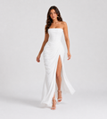 Strapless Draped Slit Maxi Dress - White