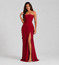 Strapless Draped Slit Maxi Dress - Red