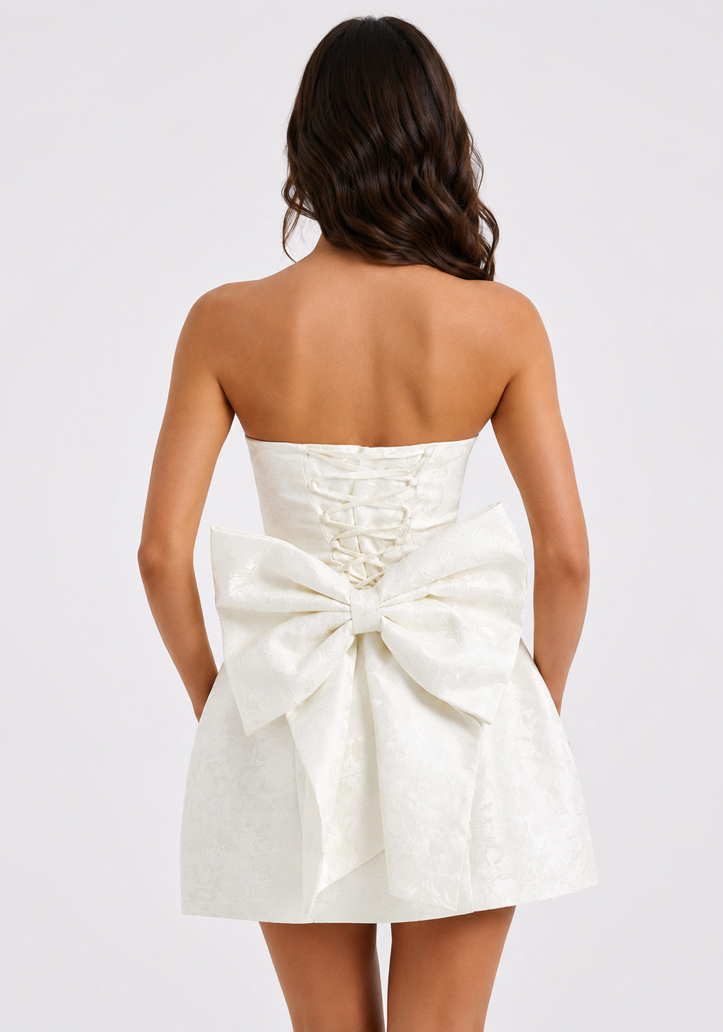 Strapless Bow Back Mini Dress - White