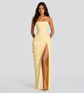 Strapless Draped Slit Maxi Dress - Lemon