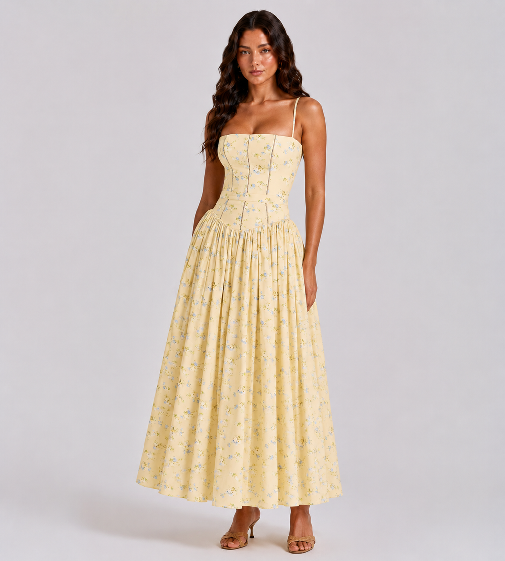 Summer Lemon Floral Midi Dress