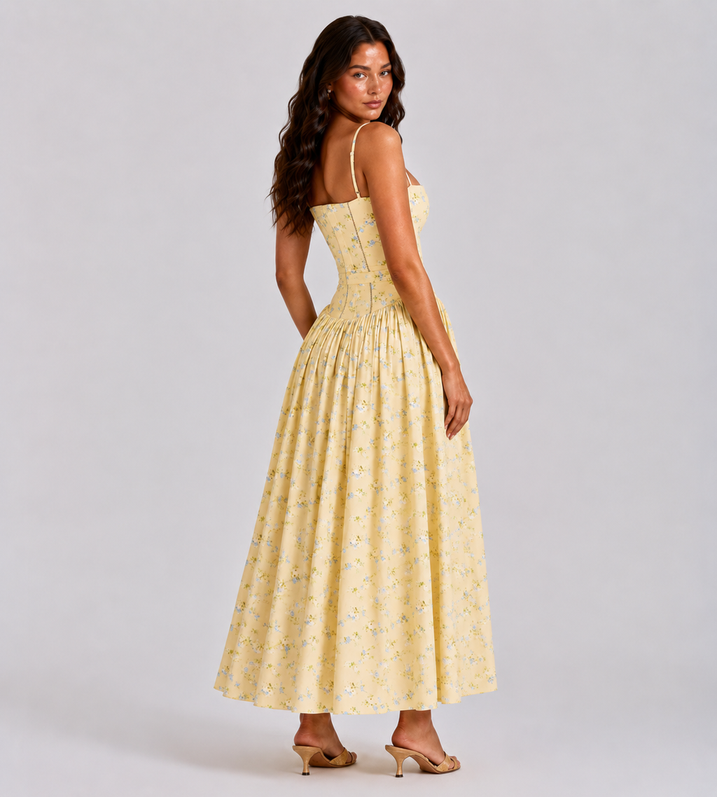 Summer Lemon Floral Midi Dress