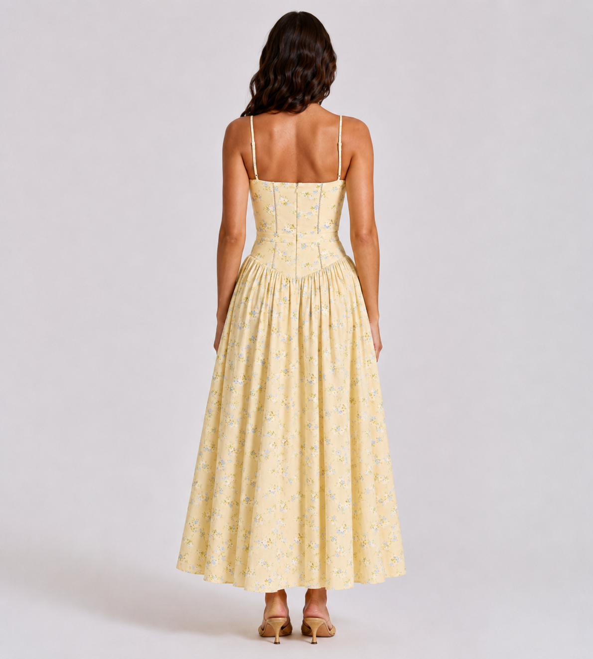 Summer Lemon Floral Midi Dress