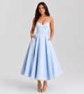Corset Tulle Midi Dress with Pockets - Blue