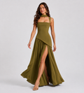 Draped Slit Maxi Dress - Olive Green