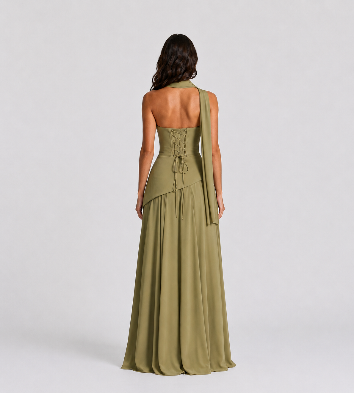Strapless Scarf Drape Corset Maxi Dress - Sage Green