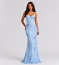 Floral Appliqué Corset Maxi Dress - Blue