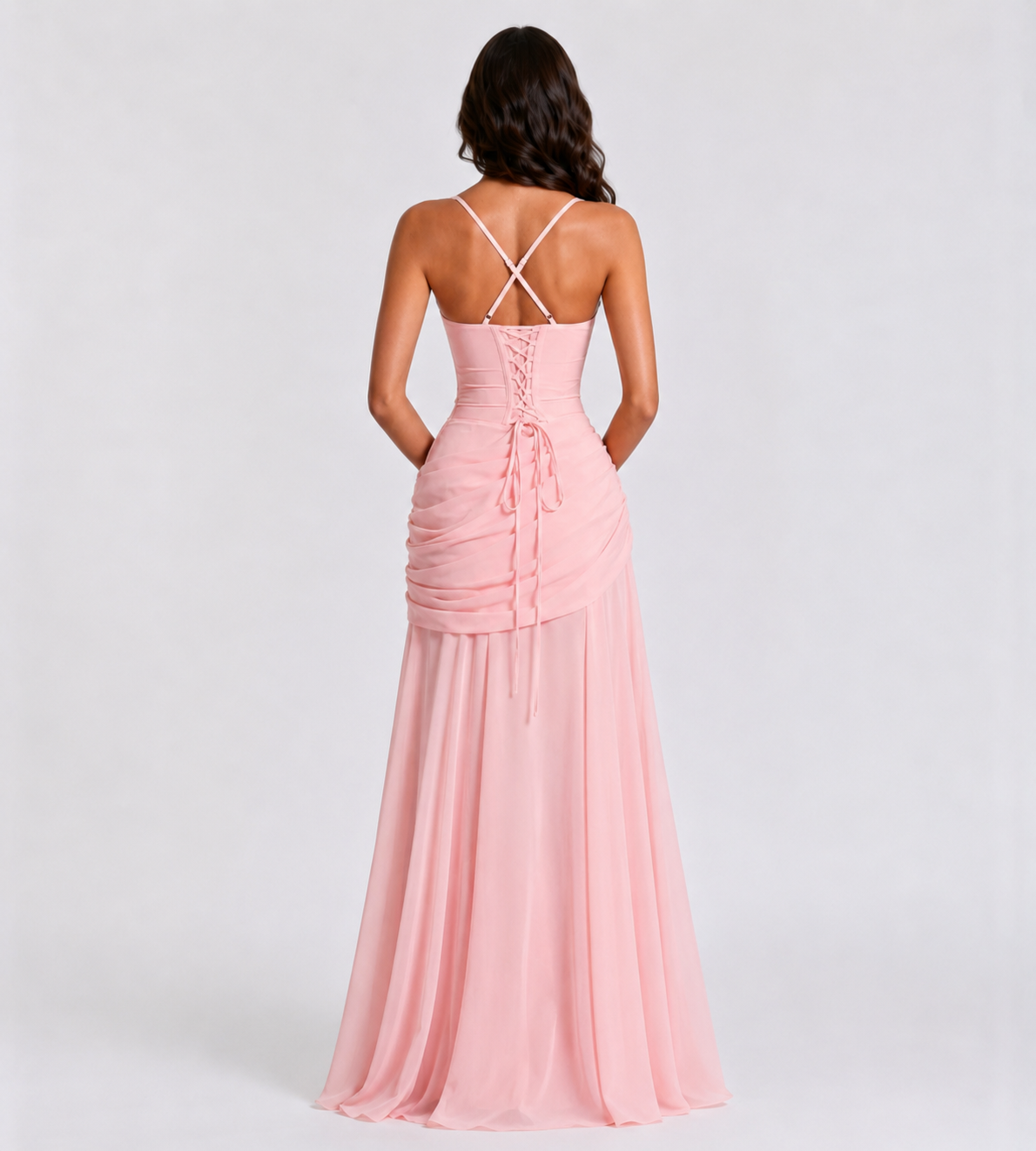 Square Neck Draped Corset Maxi Dress - Pink