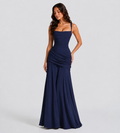Square Neck Draped Corset Maxi Dress - Navy