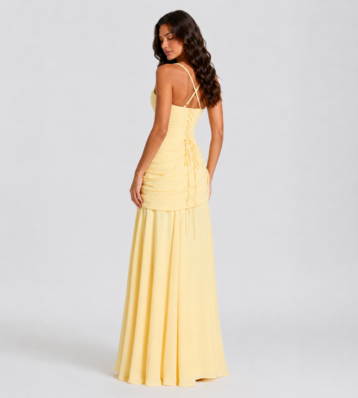 Square Neck Draped Corset Maxi Dress - Lemon