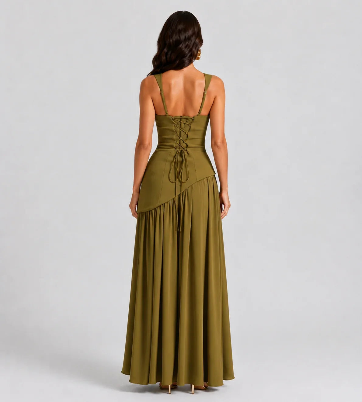Draped Slit Maxi Dress - Olive Green