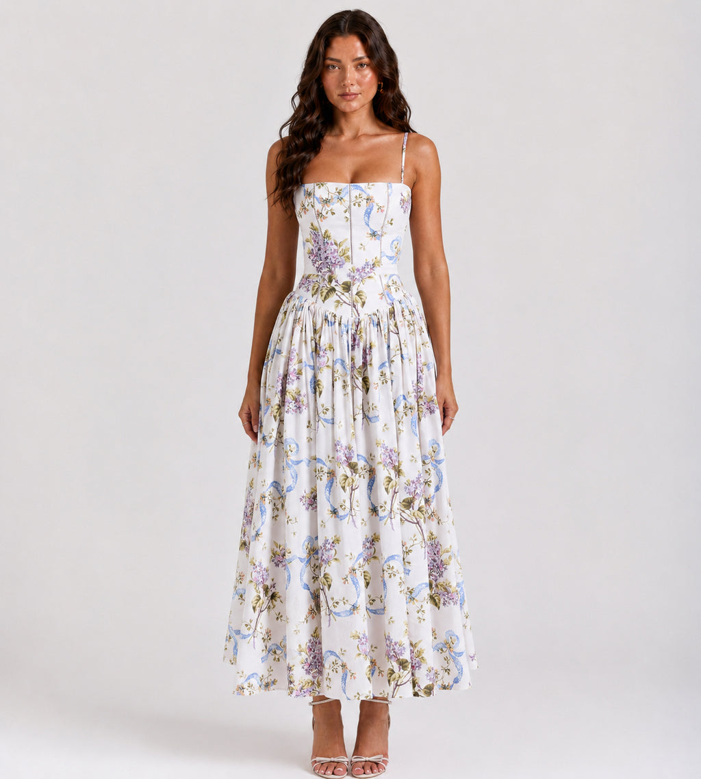 Elegant Lilac Garden Midi Dress