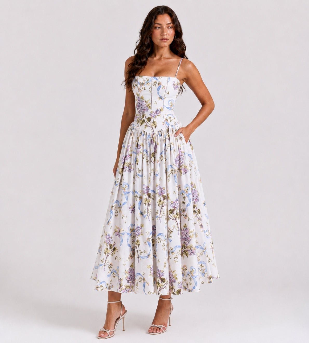 Elegant Lilac Garden Midi Dress