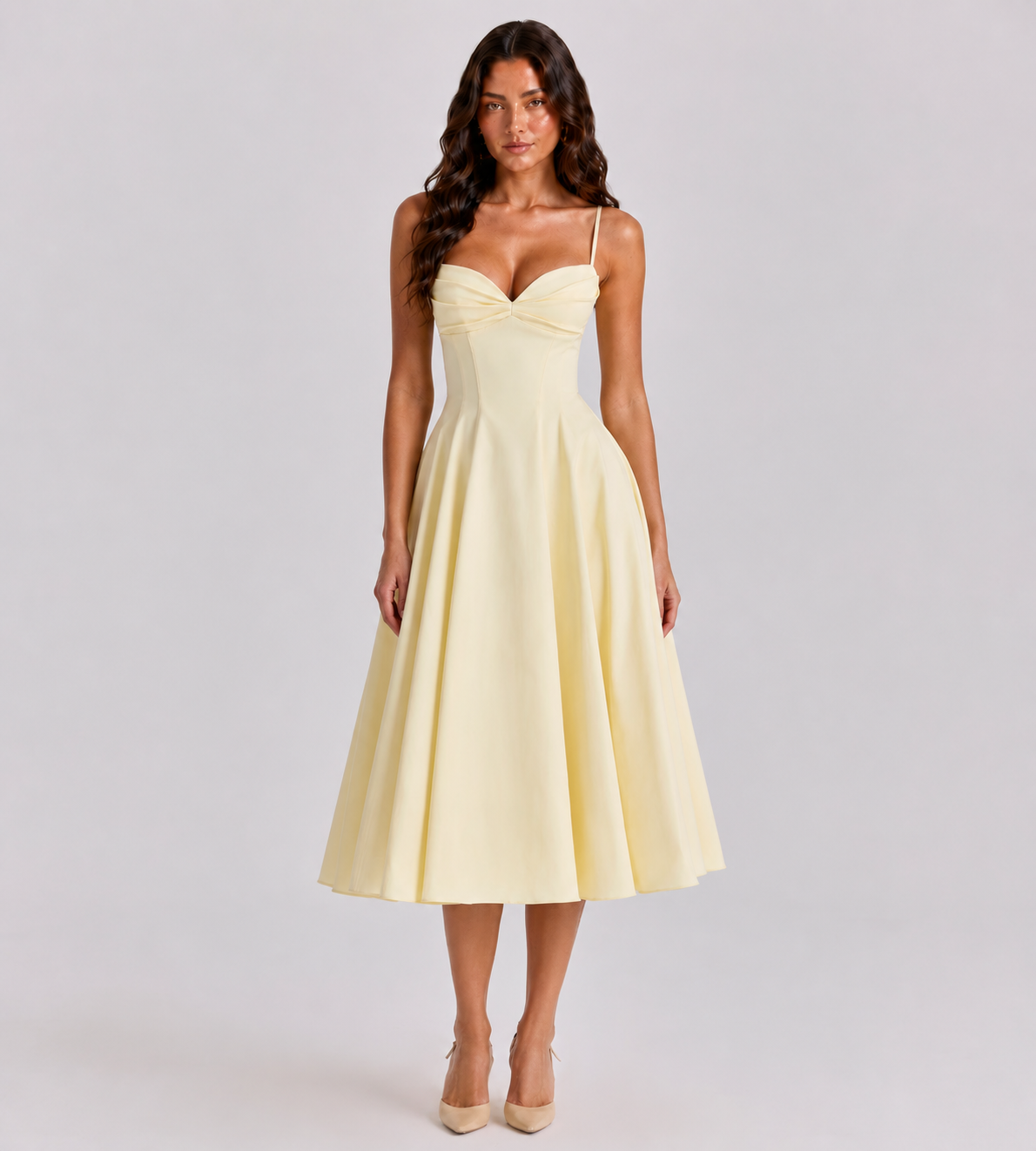 Lemon Pleated Midi Dress