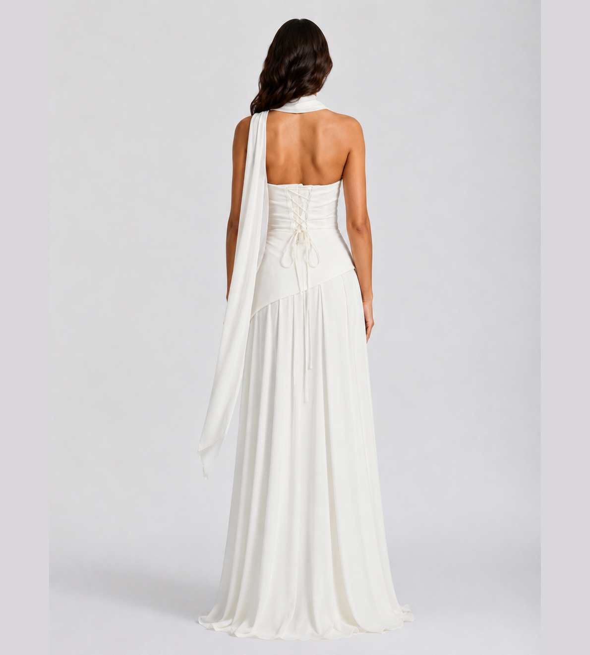 Strapless Scarf Drape Corset Maxi Dress - White