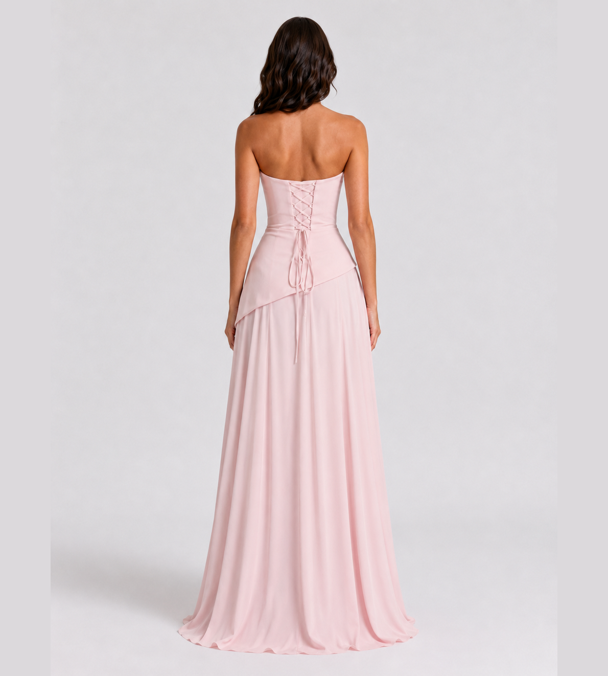 Strapless Scarf Drape Corset Maxi Dress - Pink